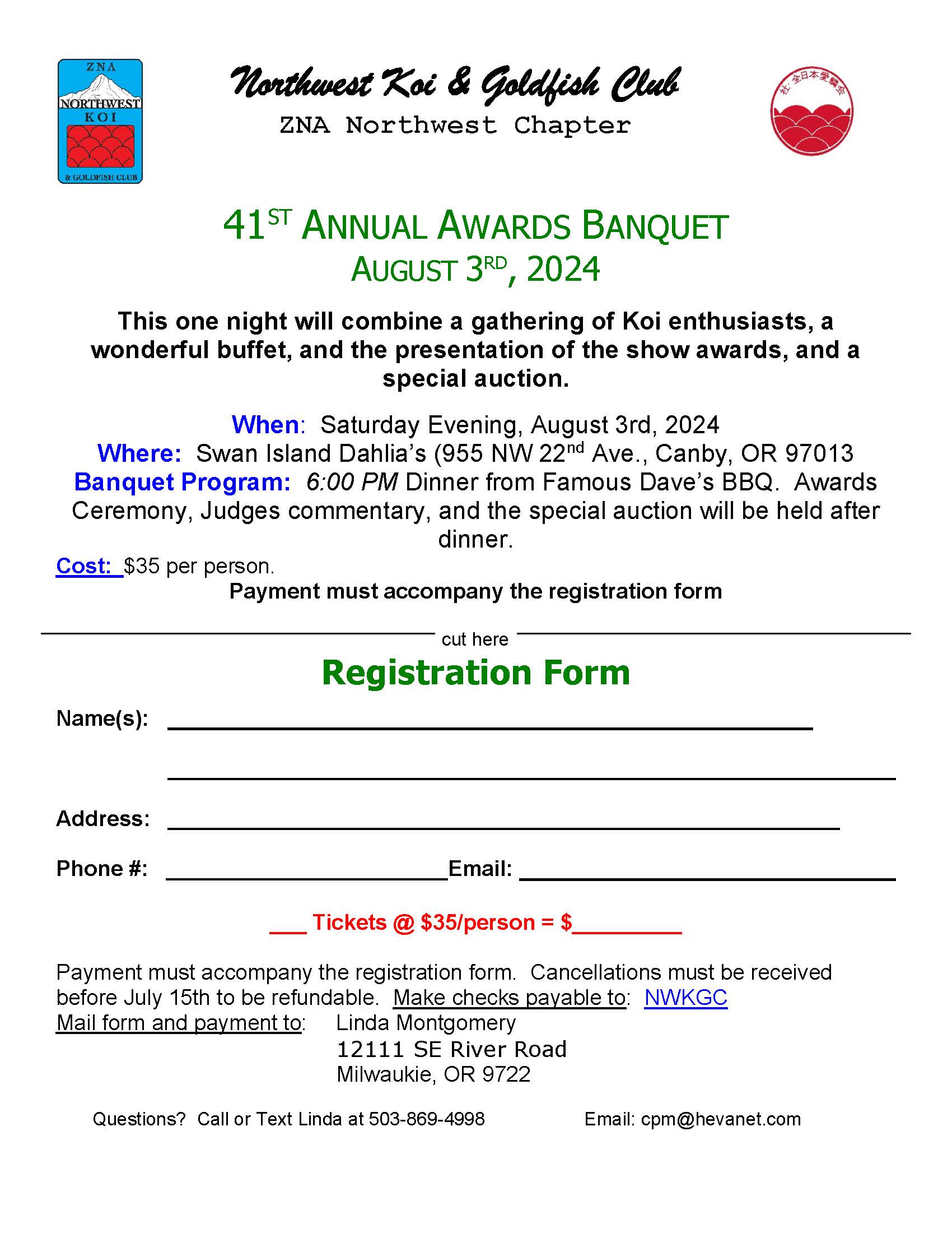 2024 ZNA NW Koi Show Banquet Registration Form | ZNA Northwest Koi and ...